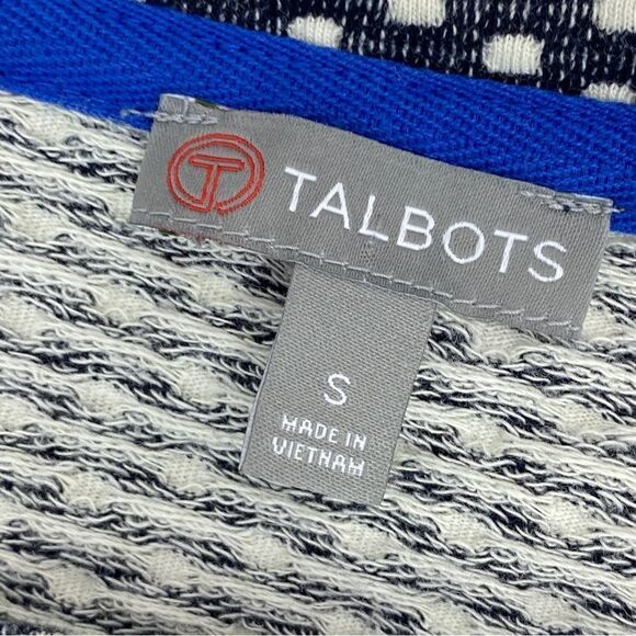 Talbots Polkadot Knit Kangaroo Pocket Pullover Top Blue White Small - Picture 9 of 13